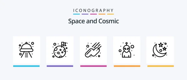 Space Line Pictogram Pack Inclusief Ruimte Astronomie Informatie Zon Ruimte — Stockvector