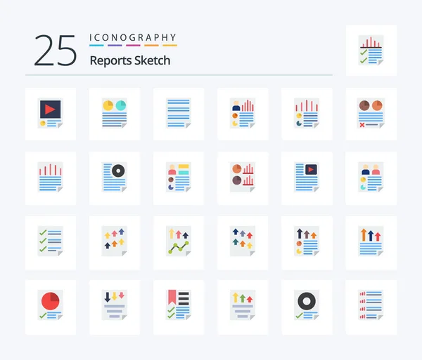 Reports Sketch Flat Color Icon Pack Including Page Data Pie — Vector de stock