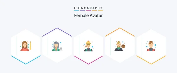 Vrouwelijke Avatar Flat Icon Pack Inclusief Outdoor Game Basketbalspeler Vrouwelijk — Stockvector