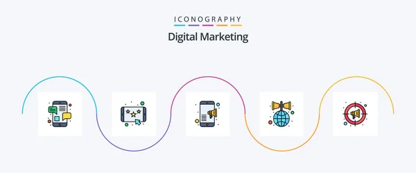 Digital Marketing Line Filled Flat Icon Pack Inclusief Digitale Marketing — Stockvector