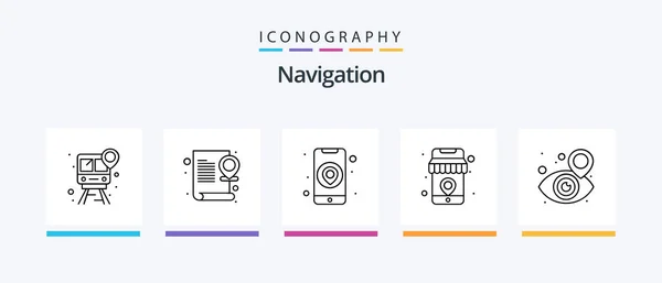 Navigation Line Icon Pack Including Shopping Map Page Location Checked — Image vectorielle
