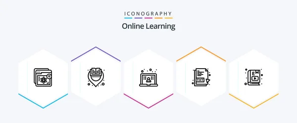 Online Learning Line Icon Pack Including Book Document Learning Txt — Stock vektor