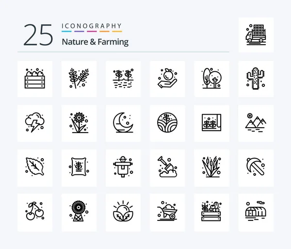 Paquete Iconos Nature Farming Line Incluyendo Planta Planta Agricultura Agricultura — Archivo Imágenes Vectoriales