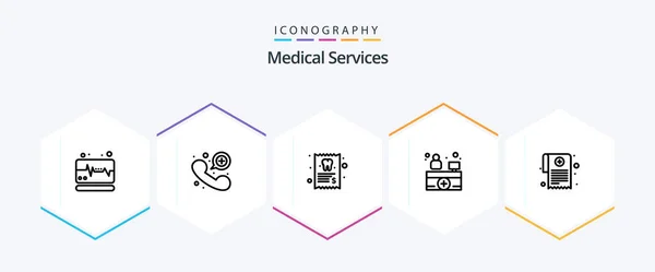 Medical Services Line Icon Pack Mit Bericht Medikamente Medizin Ärztliches — Stockvektor