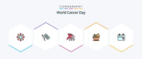 World Cancer Day Filledline Icon Pack Including World Ribbon Tablet — 图库矢量图片