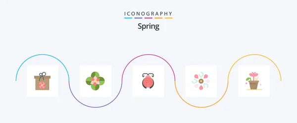 Spring Flat Icon Pack Including Growth Nature Beetle Floral Flower — Archivo Imágenes Vectoriales