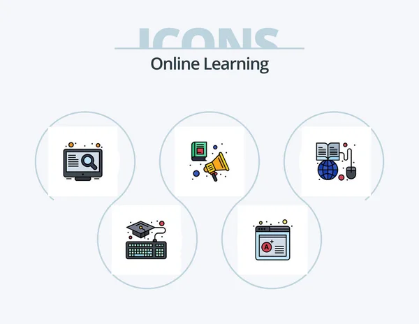 Online Learning Line Filled Icon Pack Icon Design Laptop Knowledge — Stock vektor