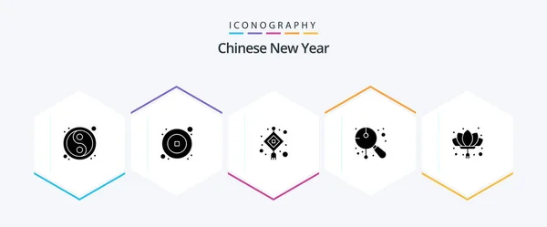 Çin Yeni Yıl Glyph Ikonu Paketinde Müzik Var Festival Yıl — Stok Vektör
