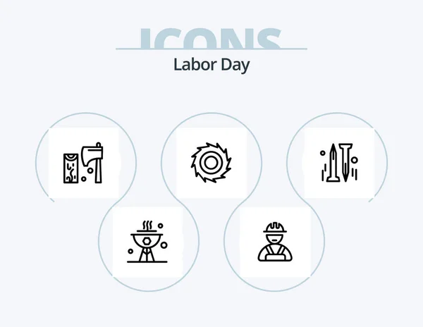 Labor Day Line Icon Pack Icon Design Architecture Saw Crain — Stockvektor
