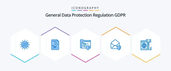 Gdpr Blue Icon Pack Including Business Open Secure Mail Surveillance — Stock Vector