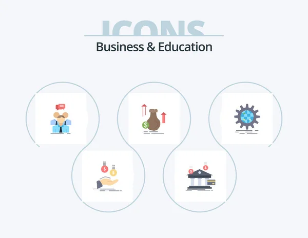 Negócios Educação Flat Icon Pack Icon Design Dólar Dinheiro Financeira — Vetor de Stock