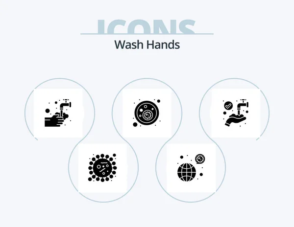 Wash Hands Glyph Icon Pack Icon Design Covid Blood Bacteria — Archivo Imágenes Vectoriales