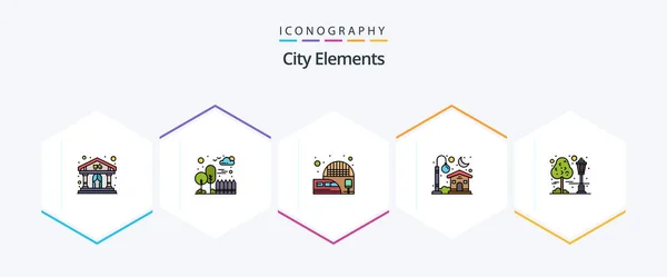 City Elements Filledline Icon Pack Including City Moon Railway Station — Vettoriale Stock