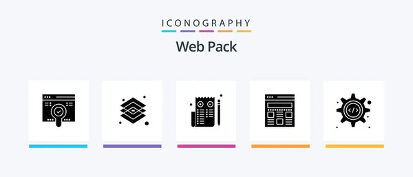 Web Pack Glyph Icon Pack Including Programming Interface Webpage Tools — Stock Vector
