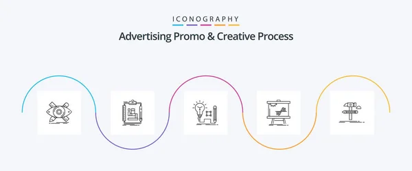 Advertising Promo Creative Process Line Icon Pack Including Chart Work — Stockvektor
