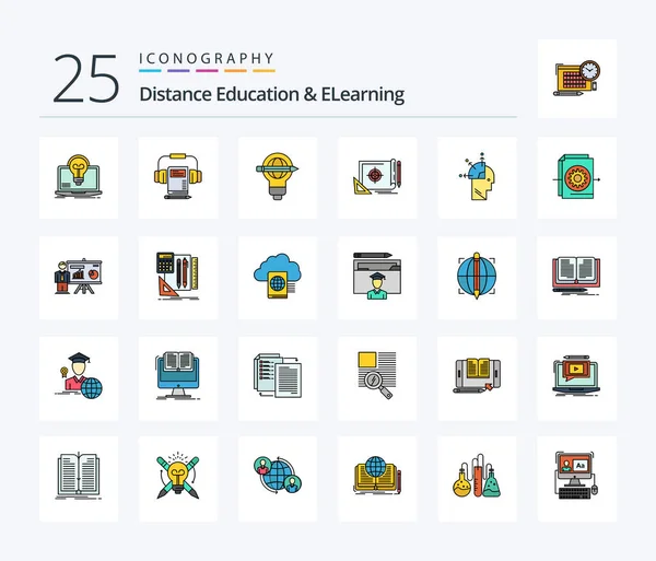 Distance Education Elearning Line Filled Icon Pack Including Marketing File — Wektor stockowy