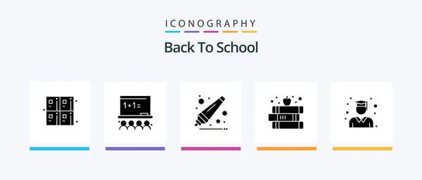 Back School Glyph Icon Pack Including Graduation Education Back School — Vector de stock