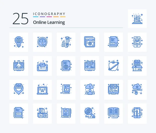 Online Learning Blue Color Icon Pack Including Education Information Website — Stock vektor