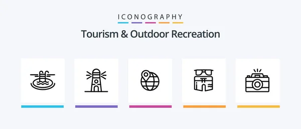 Tourism Outdoor Recreation Line Icon Pack Including Bag Picture Swimming — Vettoriale Stock