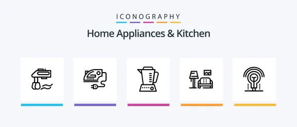Home Appliances Kitchen Line Icon Pack Including Geyser Hot Fridge — 图库矢量图片