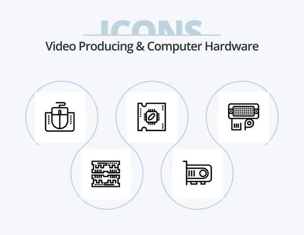 Videoproduktion Und Computer Hardware Line Icon Pack Icon Design Computer — Stockvektor