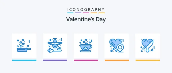 Valentines Day Blue Icon Pack Including Gender Love Location Love — Stock Vector