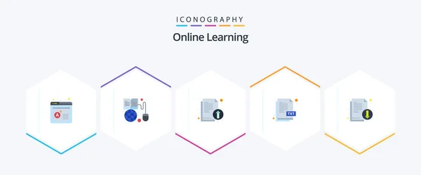 Online Learning Flat Icon Pack Including Documents Document Globe Txt — Stock vektor