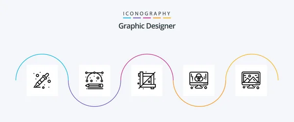 Graphic Designer Line Icon Pack Incluyendo Creativo Gráfico Cosecha Desarrollo — Vector de stock