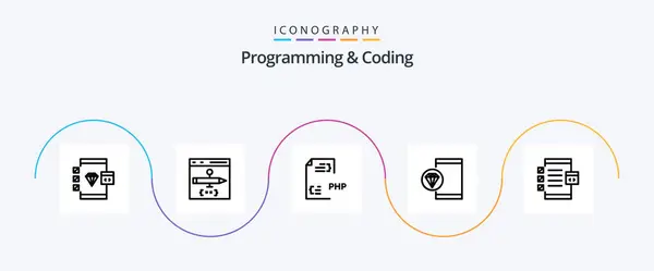 Programování Kódování Čára Icon Pack Včetně Vývoje App Dokument Programování — Stockový vektor