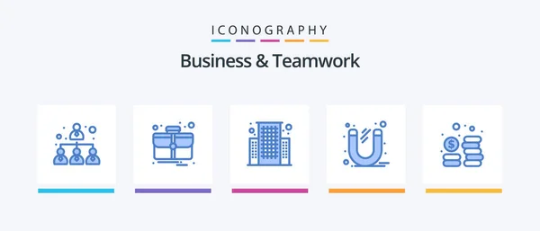 Business Teamwork Blue Icon Pack Including Coins Center Cash Power — Archivo Imágenes Vectoriales