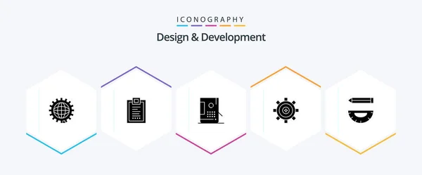 Design Development Glyph Icon Pack Including Development Coding Design Paint — Stock Vector
