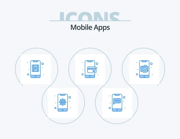 Mobile Apps Blue Icon Pack Icon Design Mobile Application Video — Vettoriale Stock