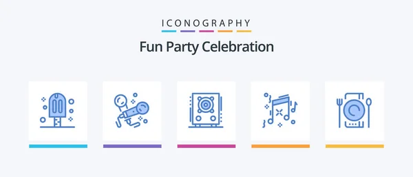 Party Blue Icon Pack Including Dinner Cafe Audio Party Birthday — ストックベクタ