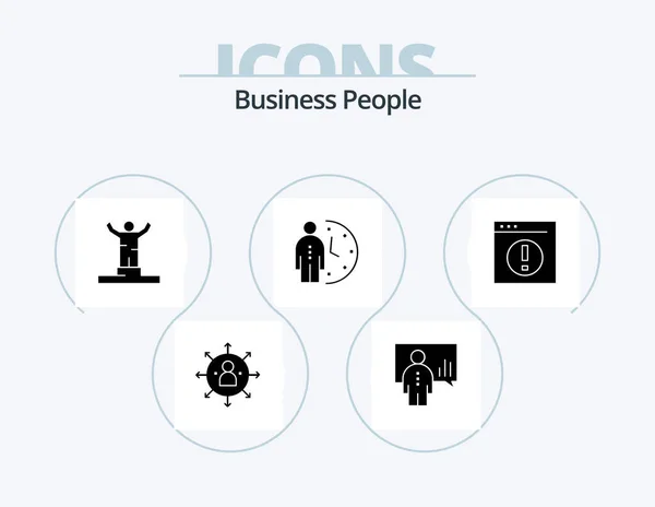 Business People Glyph Icon Pack Icona Design Gestione Orologio Amico — Vettoriale Stock