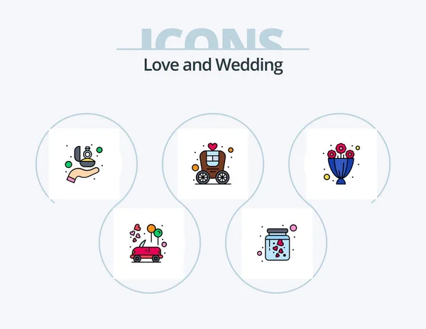 Linha Casamento Preenchido Icon Pack Icon Design Flores Vestido Mensagem — Vetor de Stock