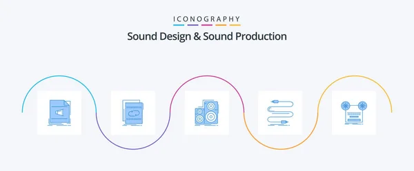 Sound Design Sound Production Blue Icon Pack Including Cord Audio — Vetor de Stock