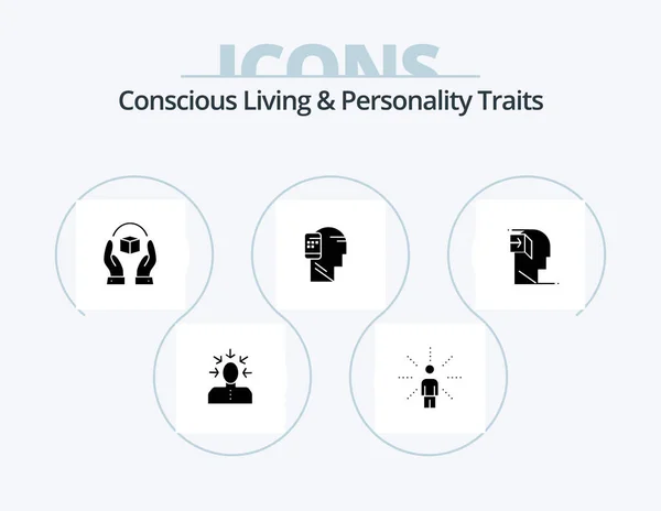 Concious Living Personality Traits Glyph Icon Pack Icon Design Humano — Vetor de Stock