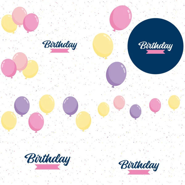 Happy Birthday Design Pastel Color Scheme Hand Drawn Cake Illustration — Image vectorielle