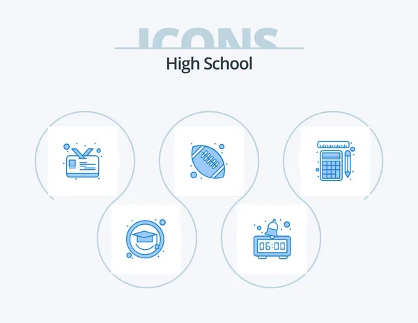High School Blue Icon Pack Icon Design Rulers Student Card — Stockový vektor