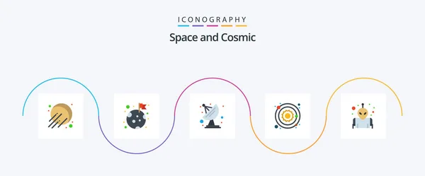 Space Flat Icon Pack Including Planet Communication Alien Star — Stockový vektor