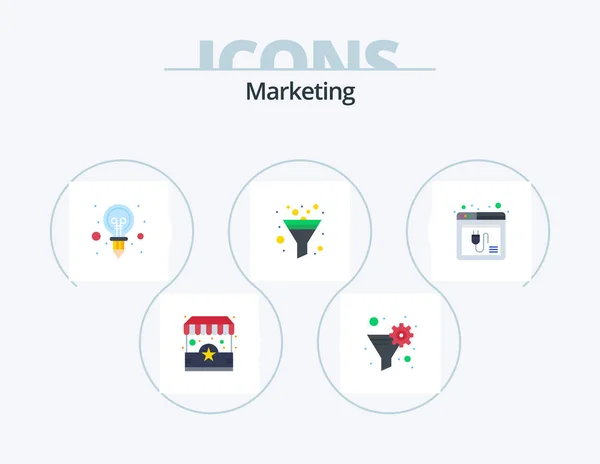 Marketing Flat Icon Pack Icon Design Plugin Browser Bulb Sort — Stock vektor