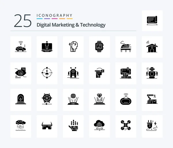 Digital Marketing Technology Solid Glyph Icon Pack Including Bullet Heart — Archivo Imágenes Vectoriales