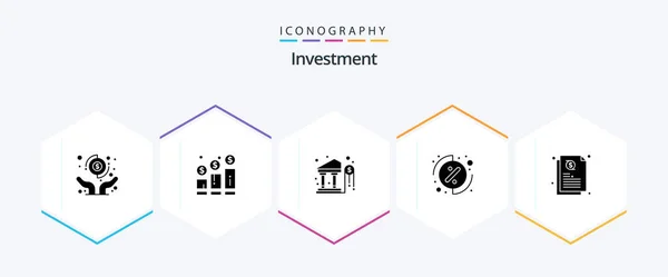 Investition Glyph Icon Pack Einschließlich Investition Prozentsatz Geld Menü Geld — Stockvektor
