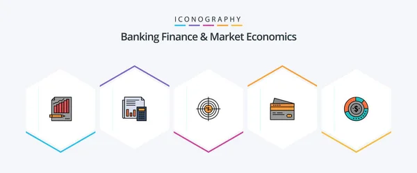 Banking Finance Market Economics Filledline Icon Pack Including Business Target — Stock Vector