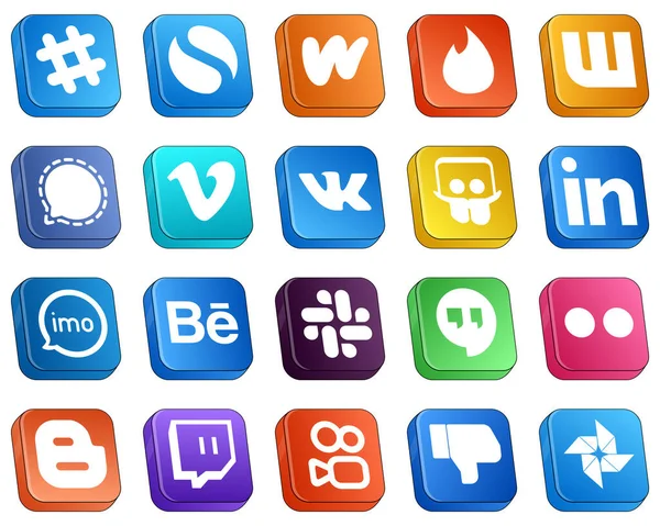 Isometric Social Media Brand Icons Video Imo Professional Slideshare Icons — Stock Vector