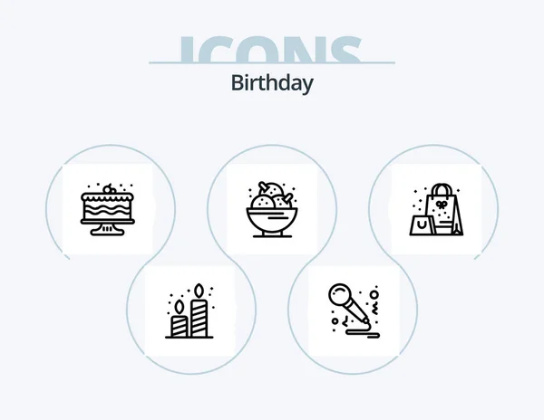 Birthday Line Icon Pack Icon Design Audio Foto Cumpleaños Fiesta — Archivo Imágenes Vectoriales