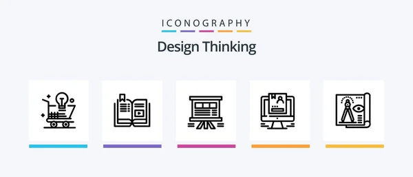 Design Thinking Line Ikon Pack Beleértve Plusz Dokumentum Design Ragaszkodás — Stock Vector