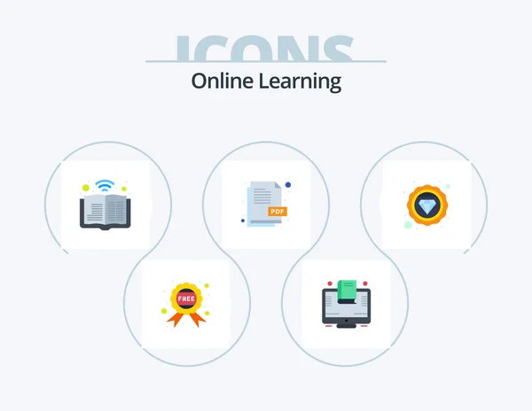 Online Learning Flat Icon Pack Projektowanie Ikon Badania Diament Książka — Wektor stockowy