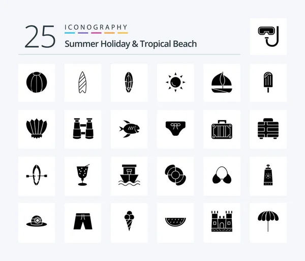 Beach Solid Glyph Icon Pack Including Ice Cream Sun Beach — Stock Vector