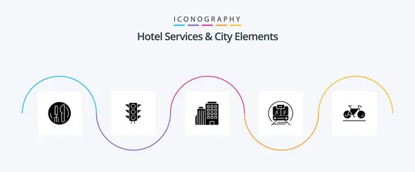 Hotel Services Och City Elements Glyph Ikon Pack Inklusive Rörelse — Stock vektor